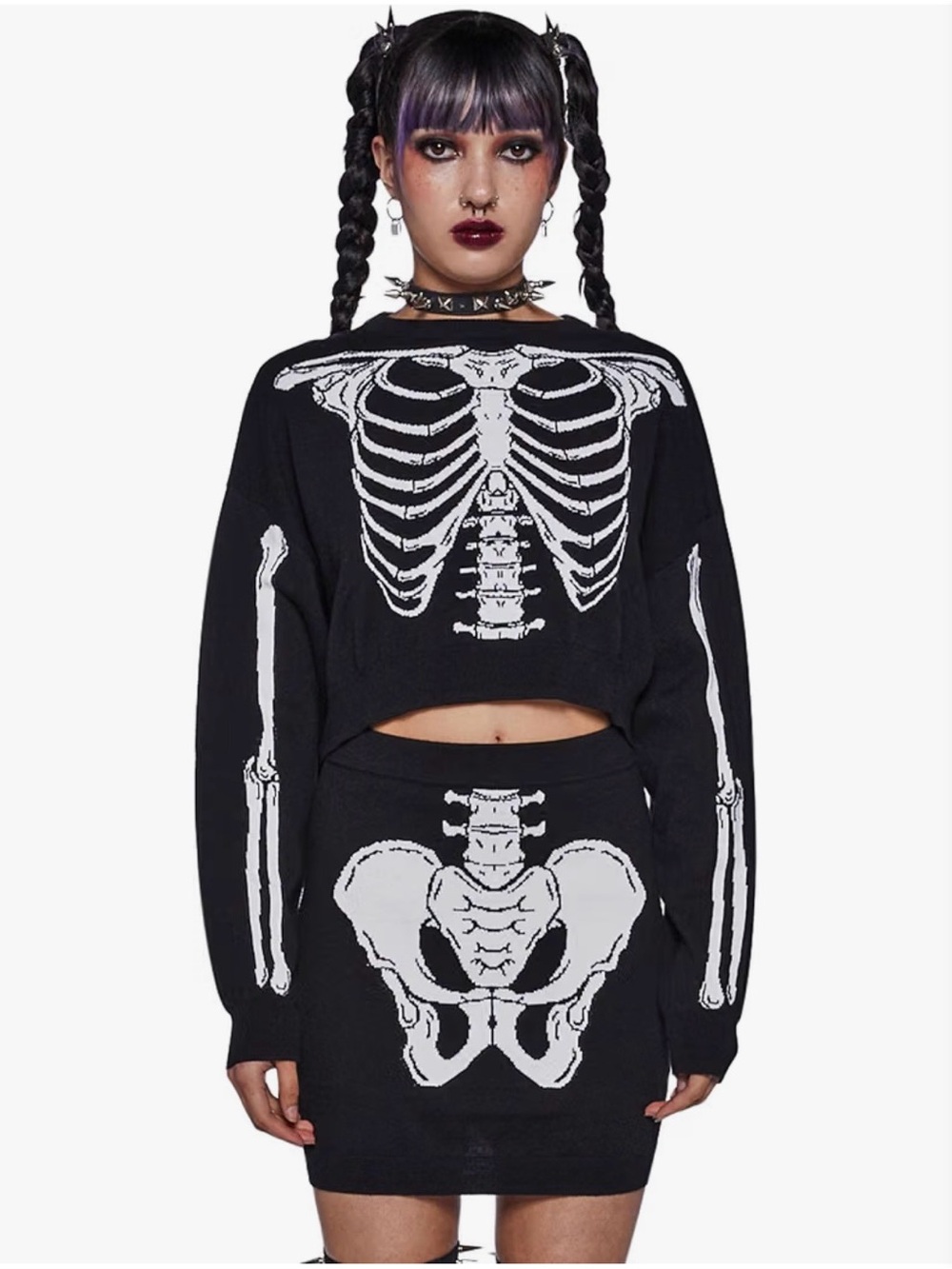 Dolls Kill Trickz N Treatz Skeleton Halloween Costume Sweater & Skirt Set Size S